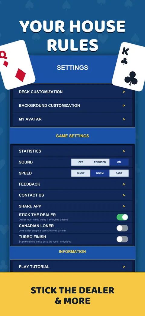 House rules settings — Stick the Dealer, Canadian Loner, Turbo Finish